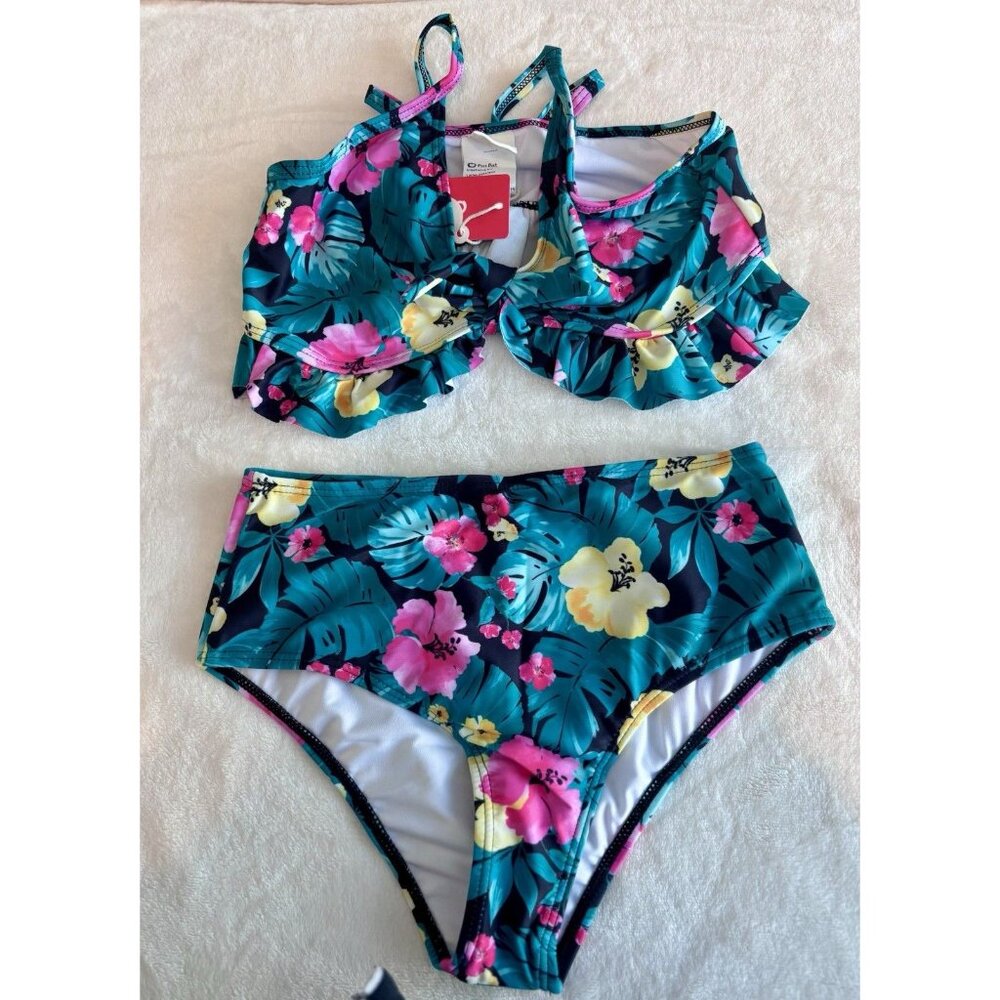 🌺 PatPat Girls Floral Ruffle Bikini Set | Size 8-9Y High Waisted, Two Piece NWT